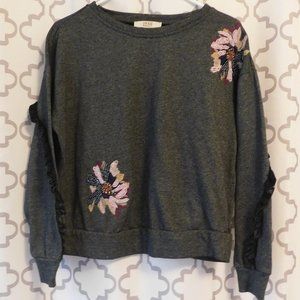 Vintage America Charcoal Cropped Sweatshirt With Beaded Flowers - S (NWO…
